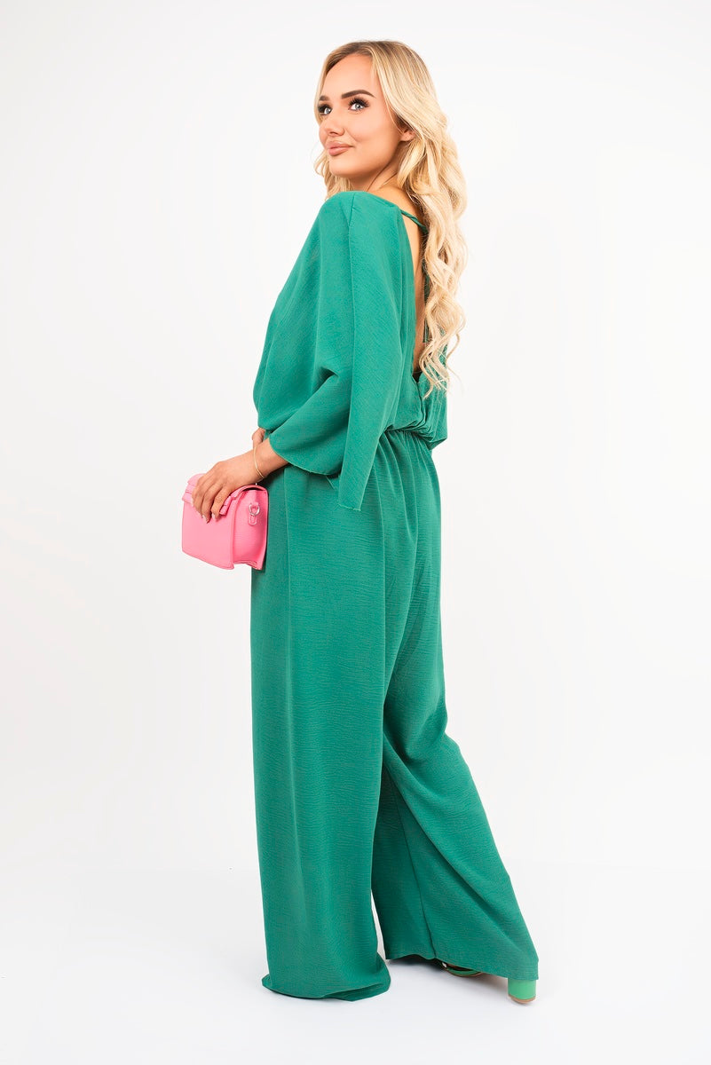 Wide Leg V Neck Jumpsuit with Back Tie Detail 🇬🇧