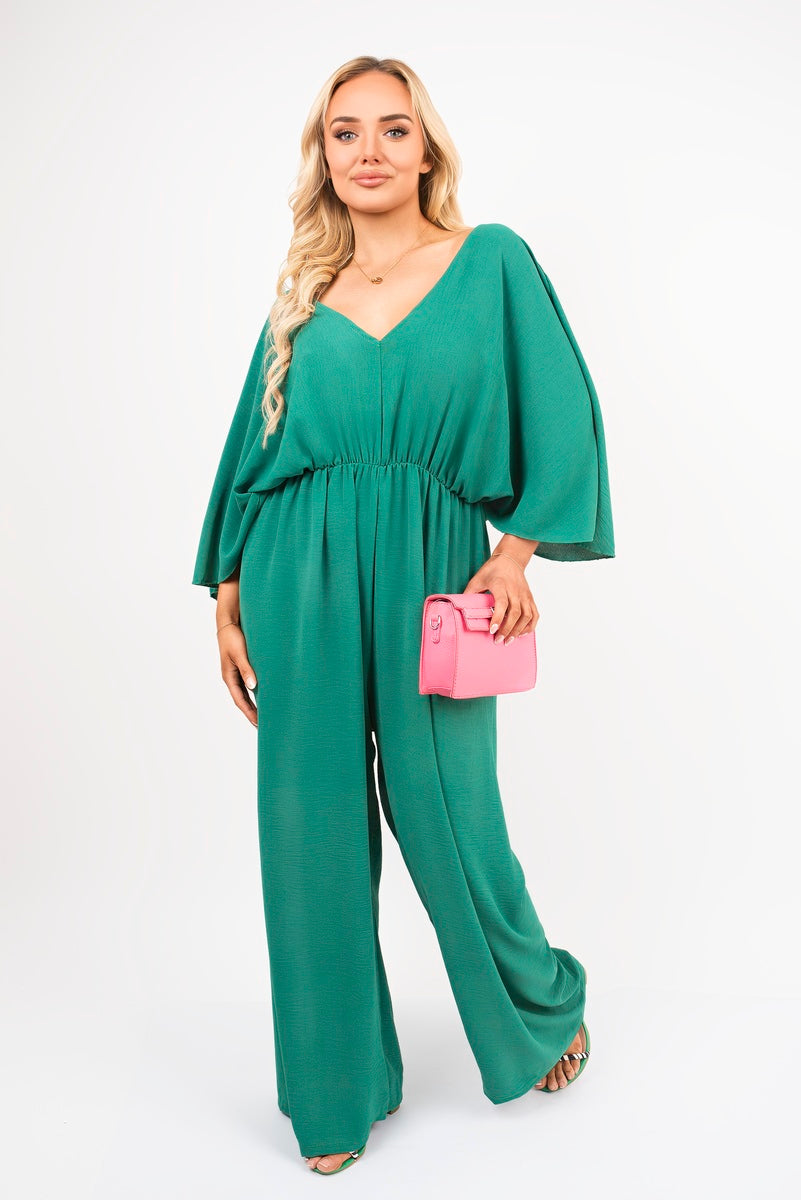 Wide Leg V Neck Jumpsuit with Back Tie Detail 🇬🇧