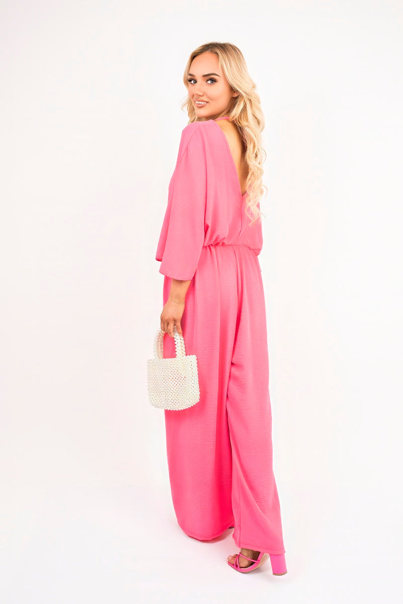 Wide Leg V Neck Jumpsuit with Back Tie Detail 🇬🇧