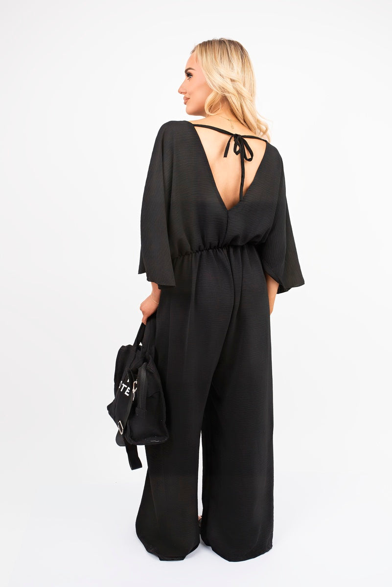 Wide Leg V Neck Jumpsuit with Back Tie Detail 🇬🇧