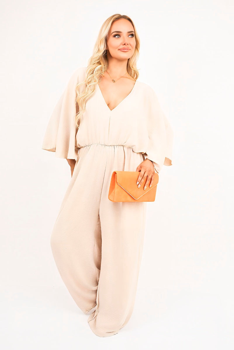 Wide Leg V Neck Jumpsuit with Back Tie Detail 🇬🇧