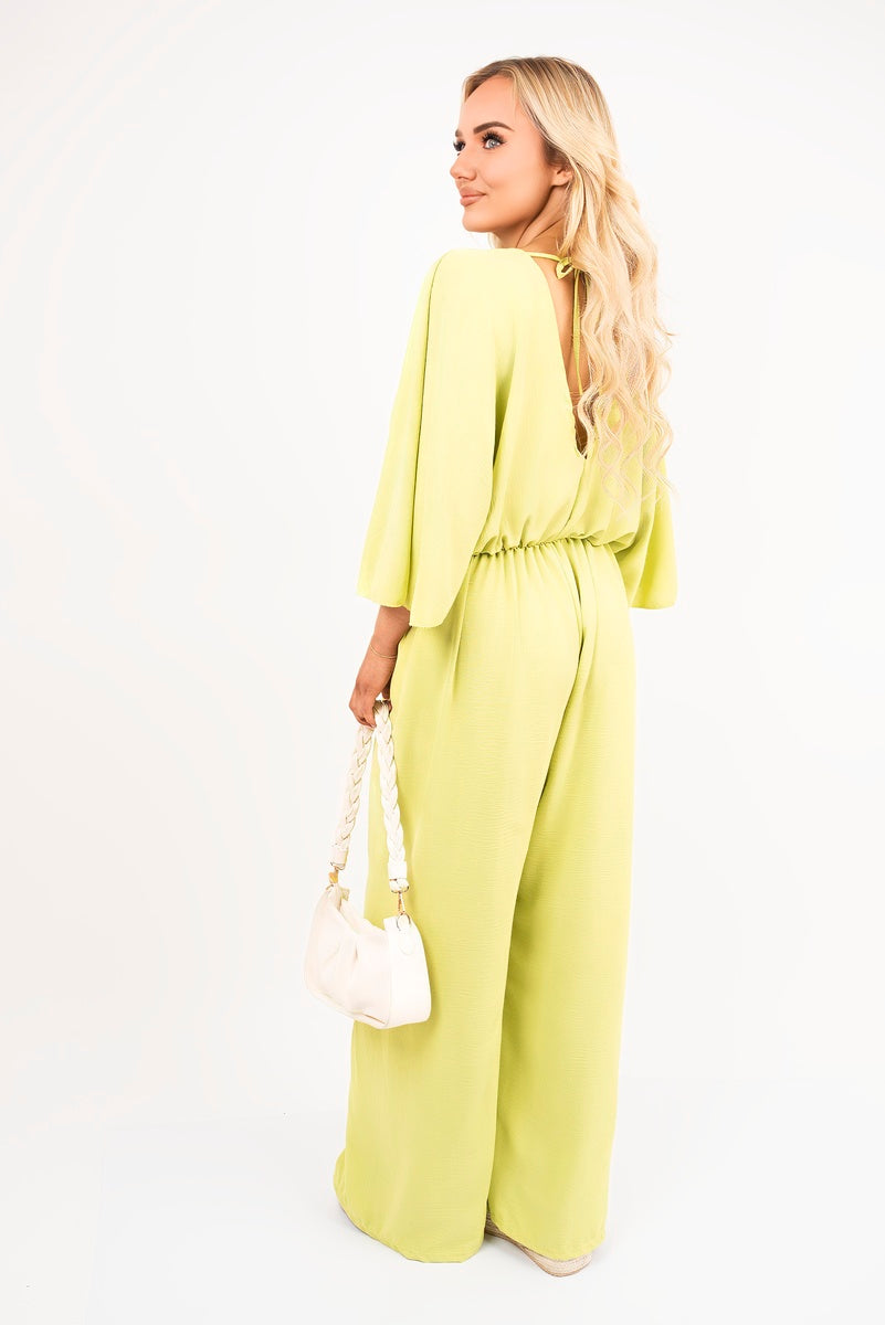 Wide Leg V Neck Jumpsuit with Back Tie Detail 🇬🇧