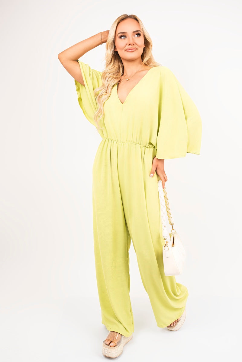 Wide Leg V Neck Jumpsuit with Back Tie Detail 🇬🇧