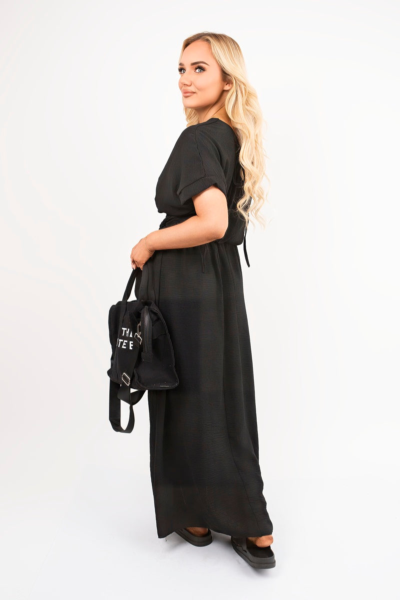 V Neck Short Sleeve Maxi Dress with Shirred Waist 🇬🇧