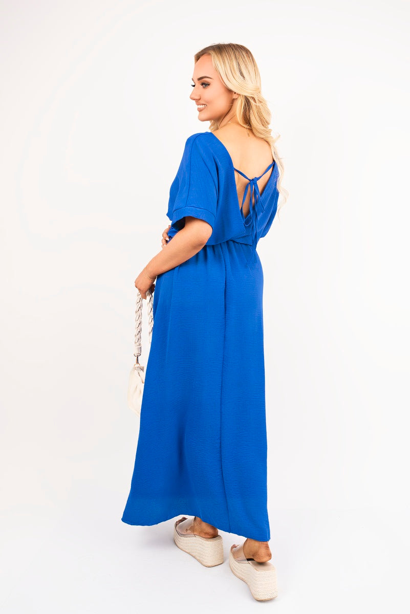 V Neck Short Sleeve Maxi Dress with Shirred Waist 🇬🇧