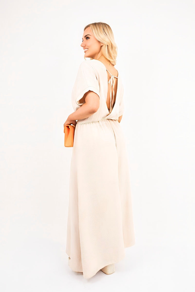 V Neck Short Sleeve Maxi Dress with Shirred Waist 🇬🇧