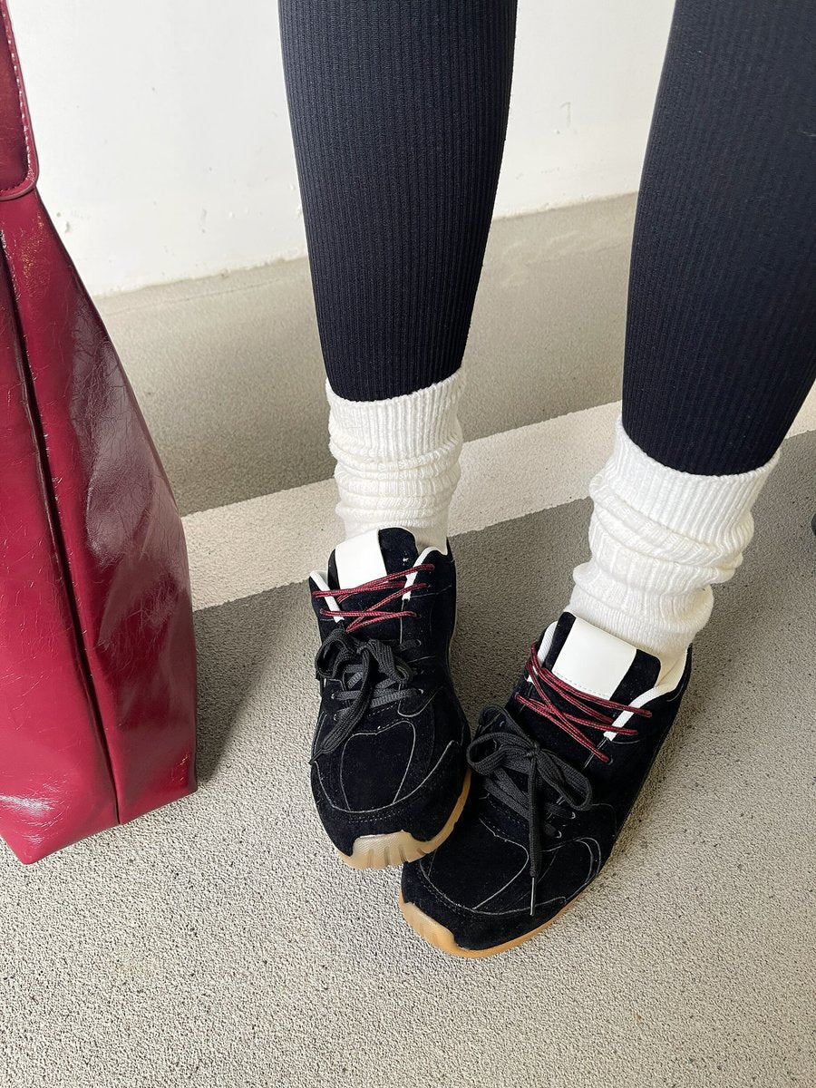 Double Contrast Lace Up Flat Trainers 🇬🇧
