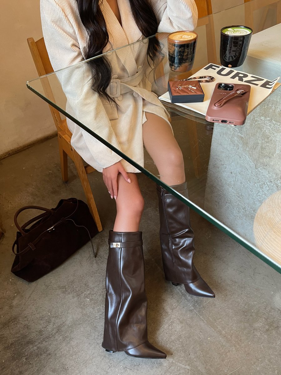 Skirted Fold Over Buckle Pointed Toe High Boots 🇬🇧