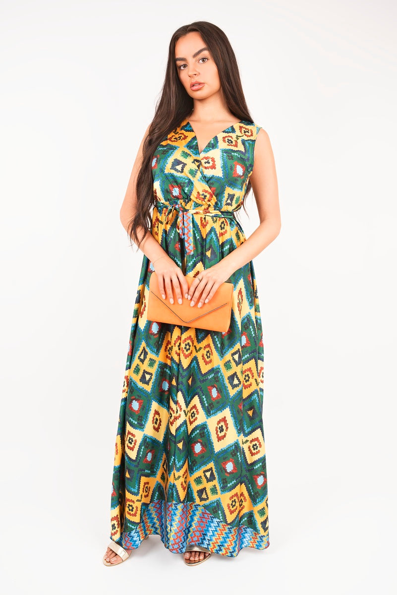 V Neck Sleeveless Maxi Dress with Tie Waist 🇬🇧
