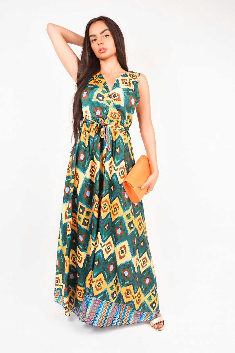V Neck Sleeveless Maxi Dress with Tie Waist 🇬🇧