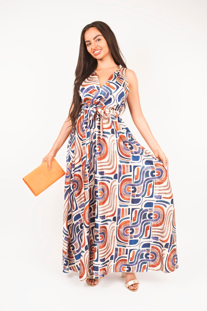 V Neck Sleeveless Maxi Dress with Tie Waist 🇬🇧