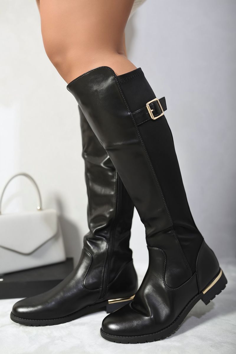 Gold Detail Buckle Knee High Boots 🇬🇧