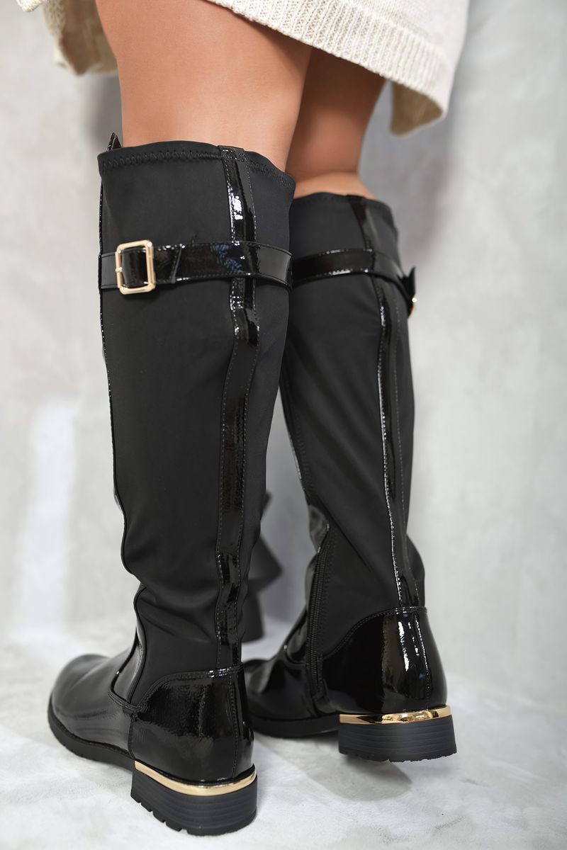 Gold Detail Buckle Knee High Boots 🇬🇧