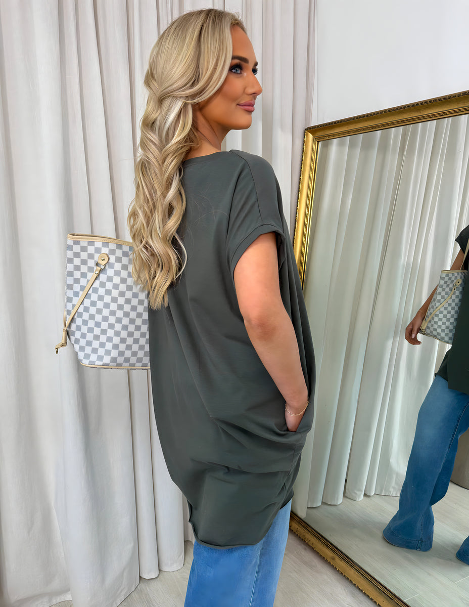 Round Neck with Side Pockets Oversized Top 🇬🇧