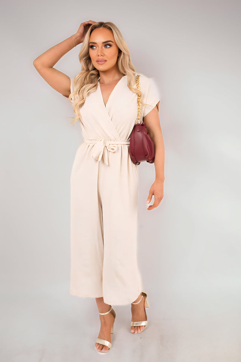 Wrap Short Sleeve Wide Leg Jumpsuit with Tie Waist 🇬🇧
