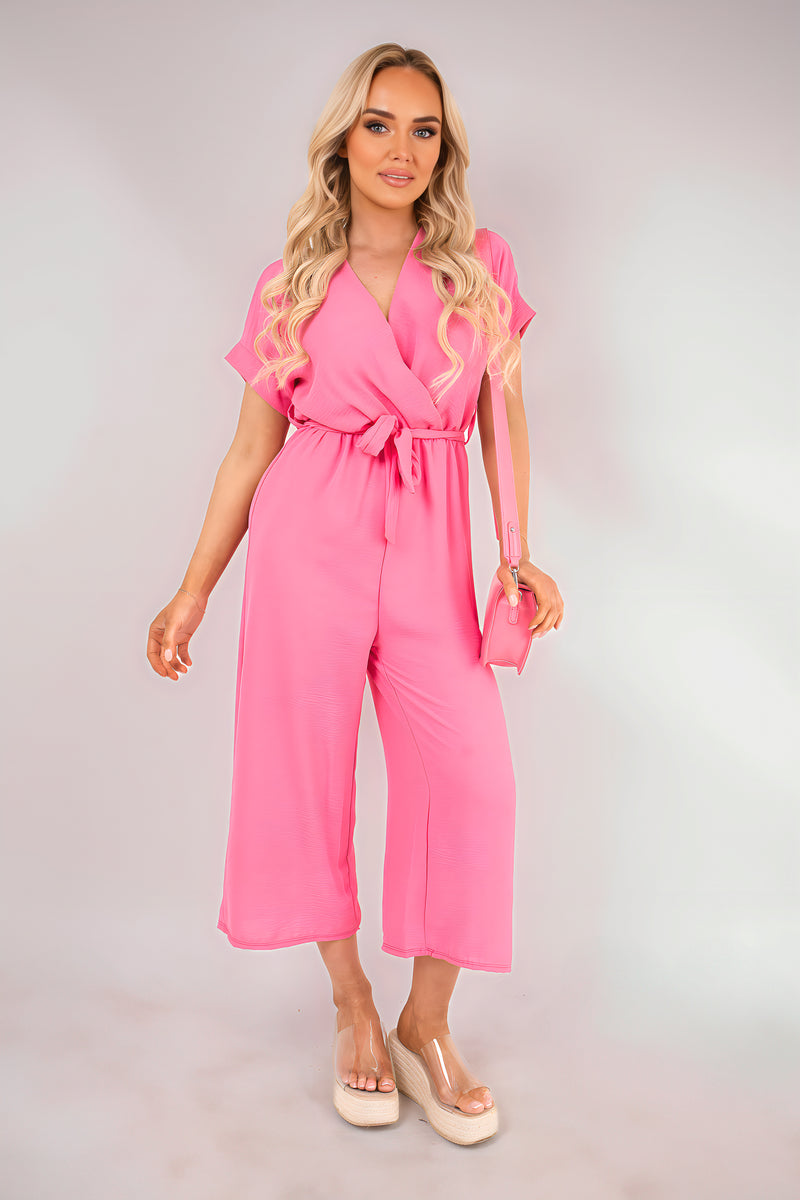 Wrap Short Sleeve Wide Leg Jumpsuit with Tie Waist 🇬🇧