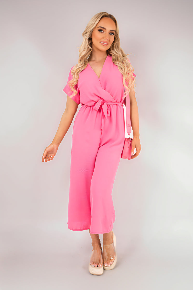 Wrap Short Sleeve Wide Leg Jumpsuit with Tie Waist 🇬🇧