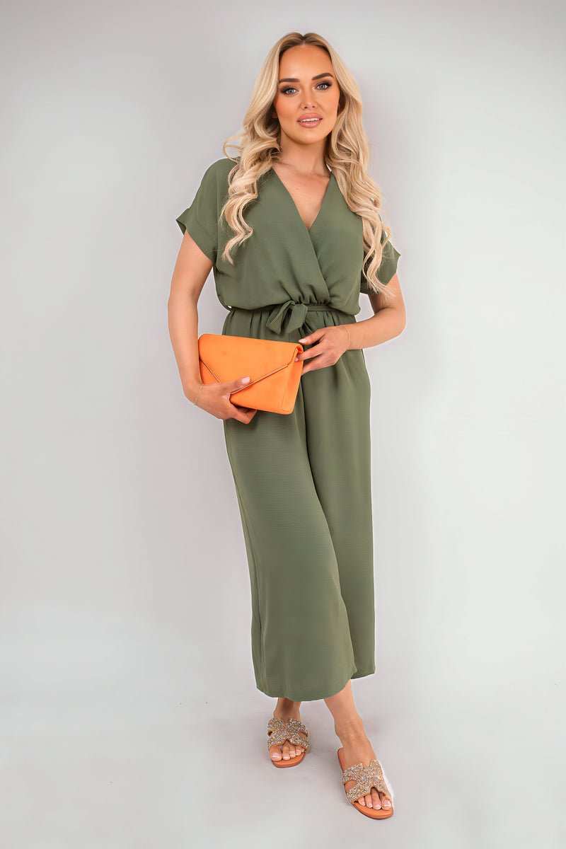 Wrap Short Sleeve Wide Leg Jumpsuit with Tie Waist 🇬🇧