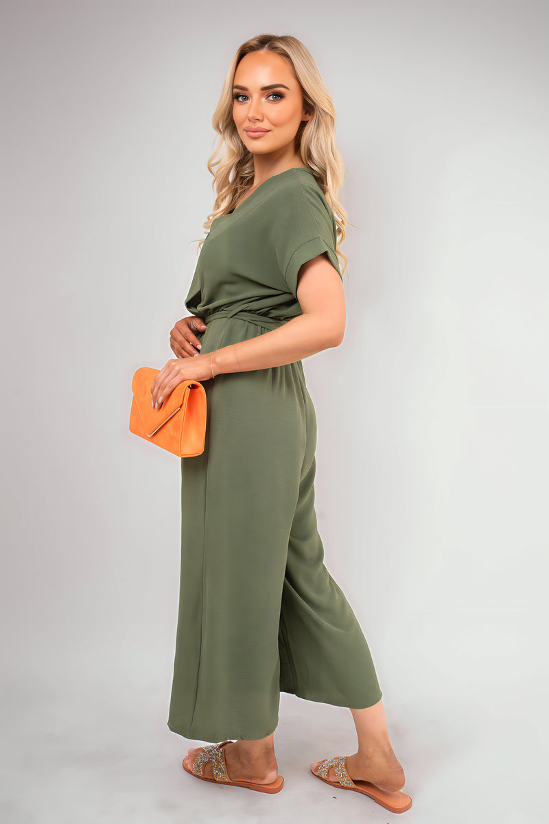 Wrap Short Sleeve Wide Leg Jumpsuit with Tie Waist 🇬🇧