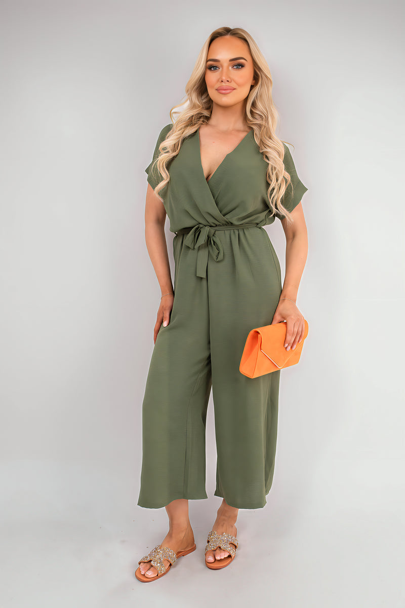Wrap Short Sleeve Wide Leg Jumpsuit with Tie Waist 🇬🇧