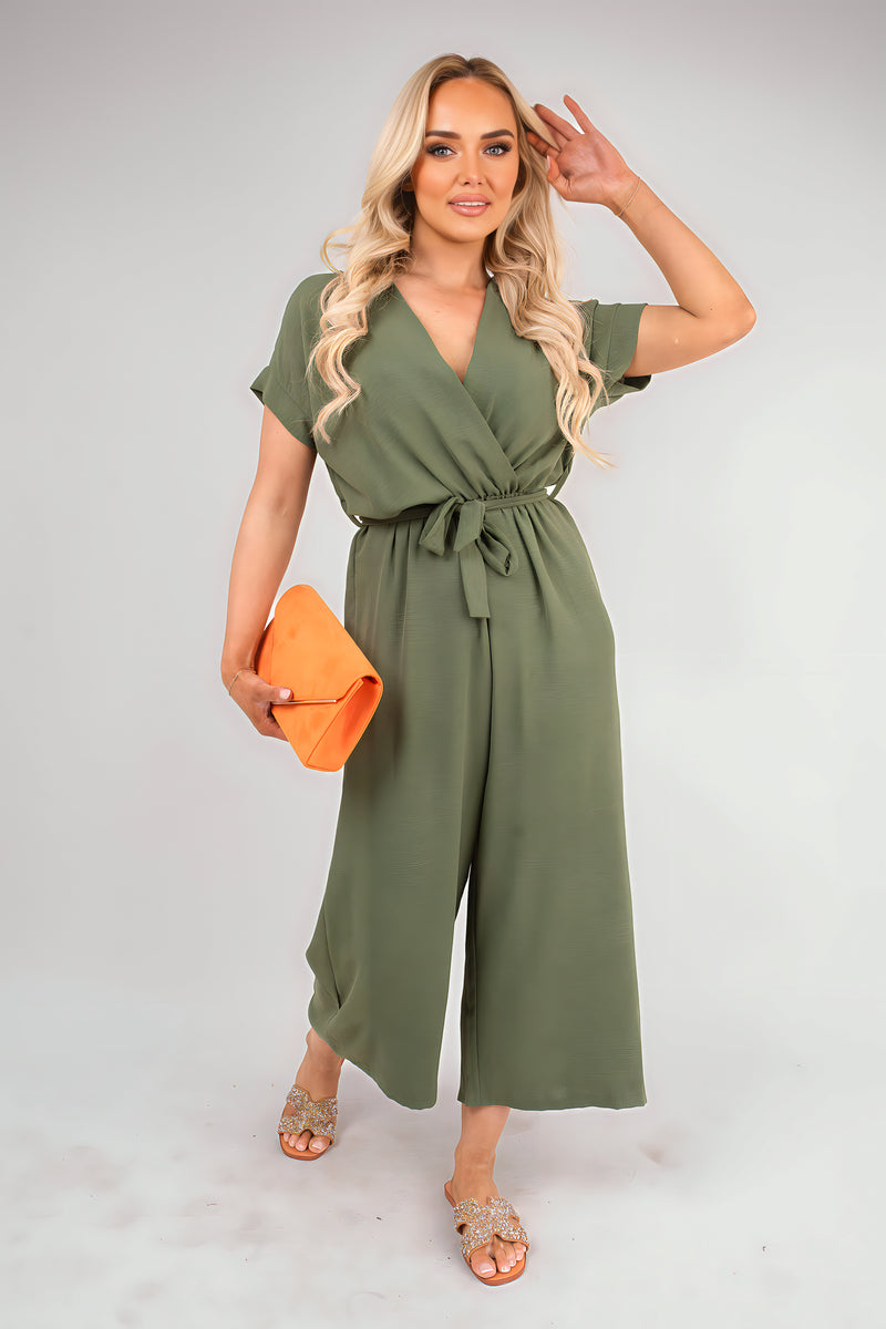 Wrap Short Sleeve Wide Leg Jumpsuit with Tie Waist 🇬🇧