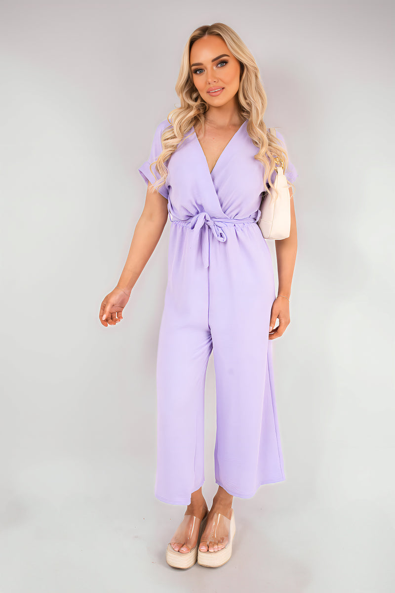 Wrap Short Sleeve Wide Leg Jumpsuit with Tie Waist 🇬🇧