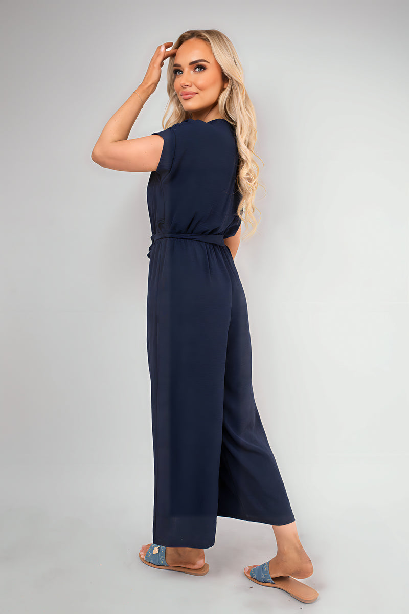 Wrap Short Sleeve Wide Leg Jumpsuit with Tie Waist 🇬🇧