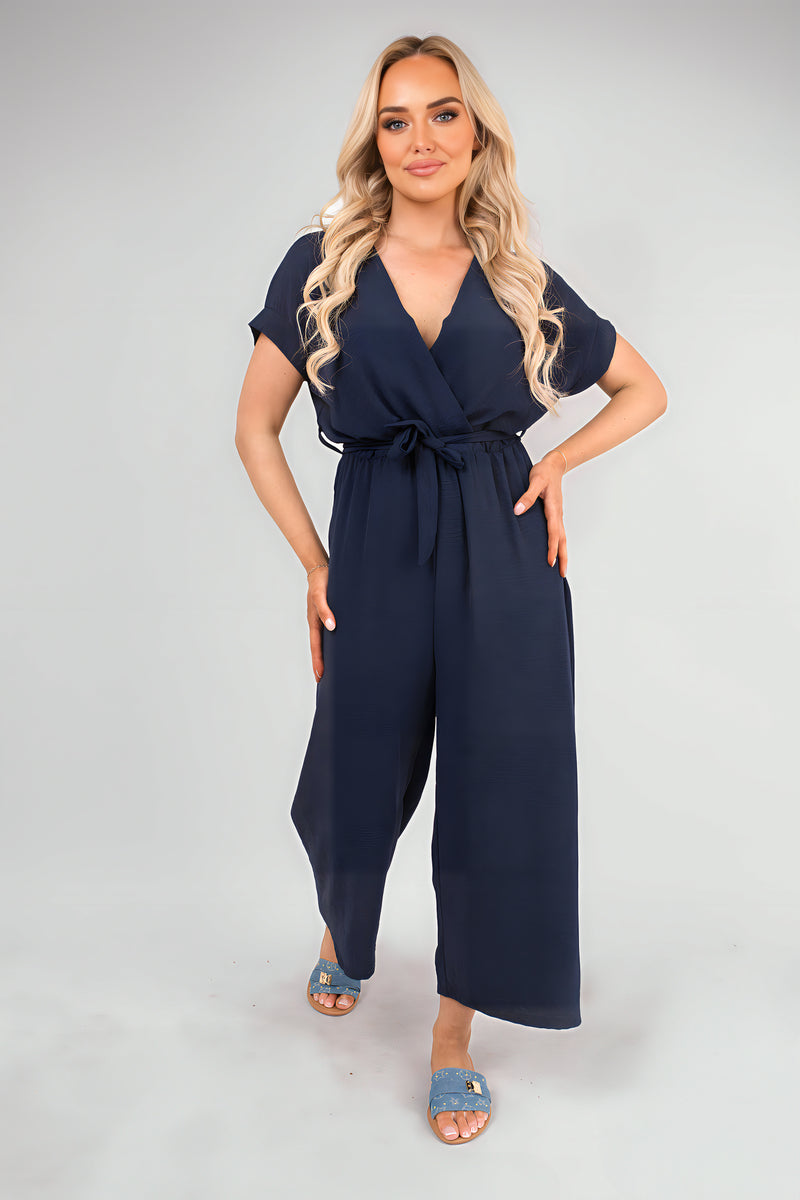 Wrap Short Sleeve Wide Leg Jumpsuit with Tie Waist 🇬🇧
