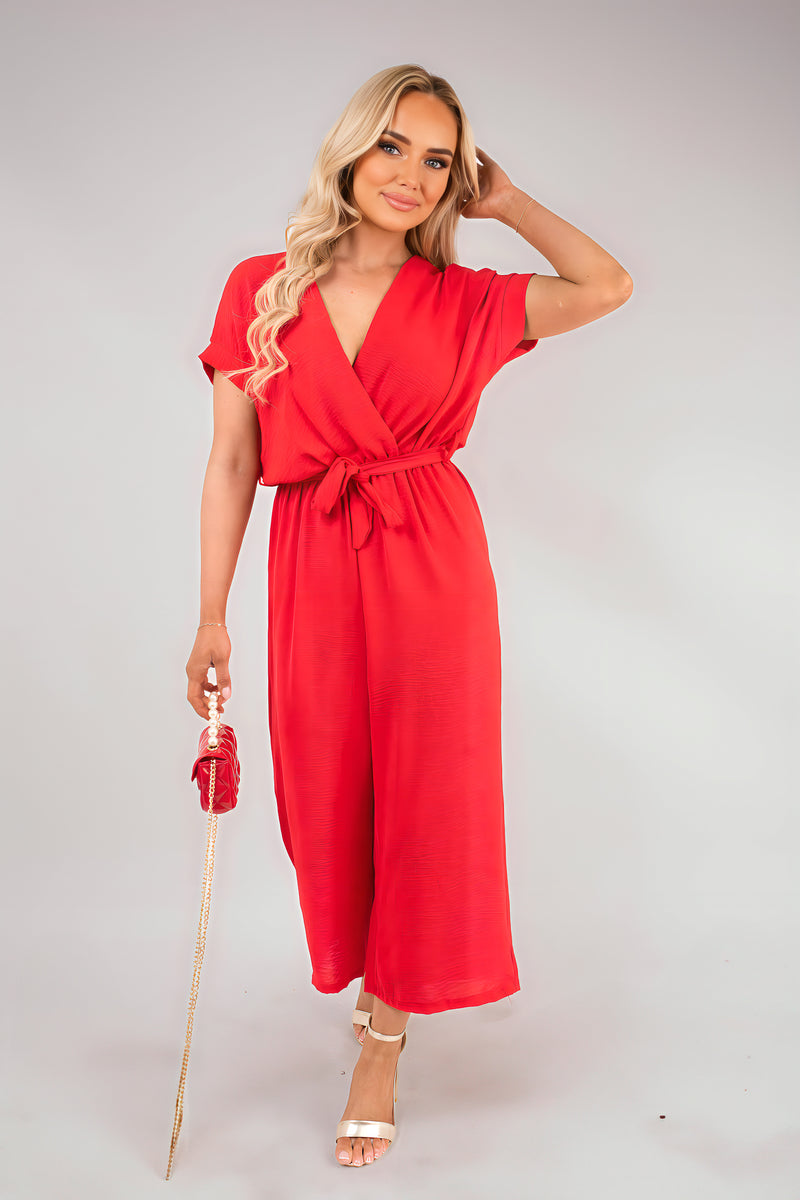Wrap Short Sleeve Wide Leg Jumpsuit with Tie Waist 🇬🇧