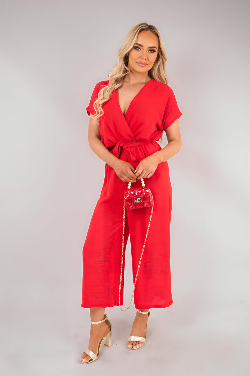 Wrap Short Sleeve Wide Leg Jumpsuit with Tie Waist 🇬🇧