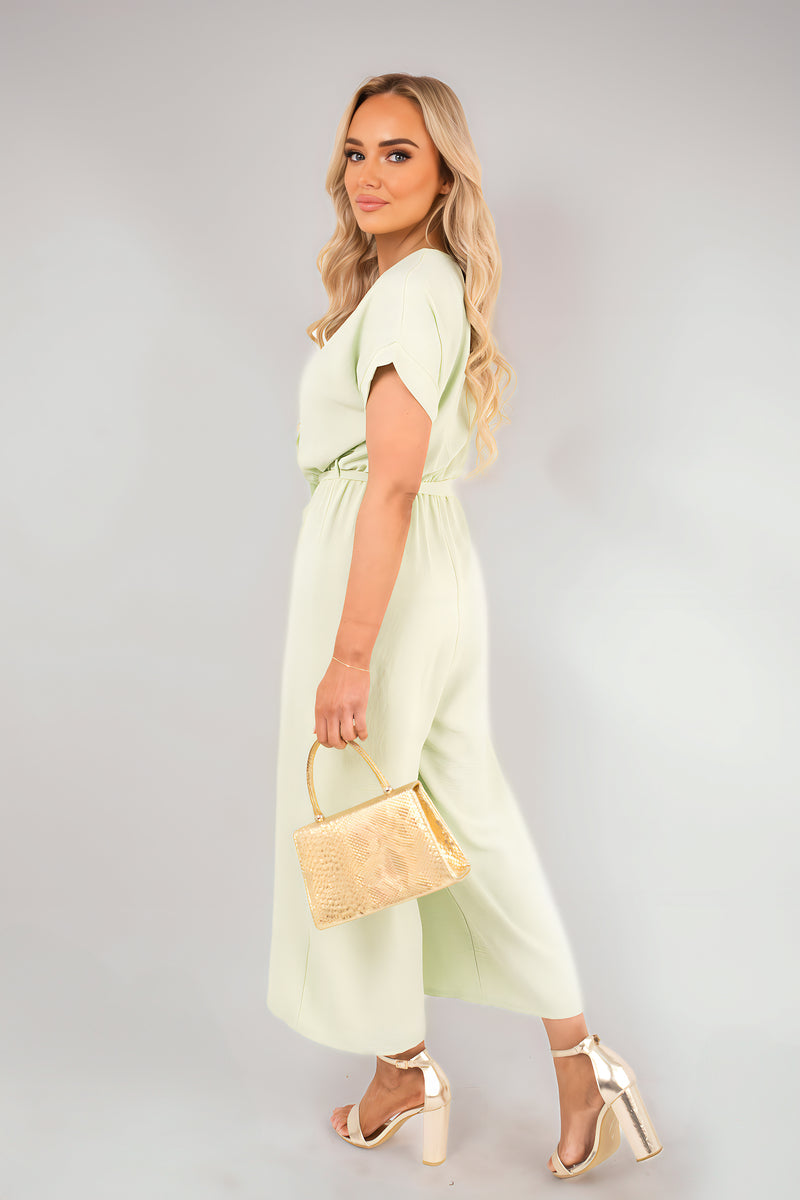 Wrap Short Sleeve Wide Leg Jumpsuit with Tie Waist 🇬🇧
