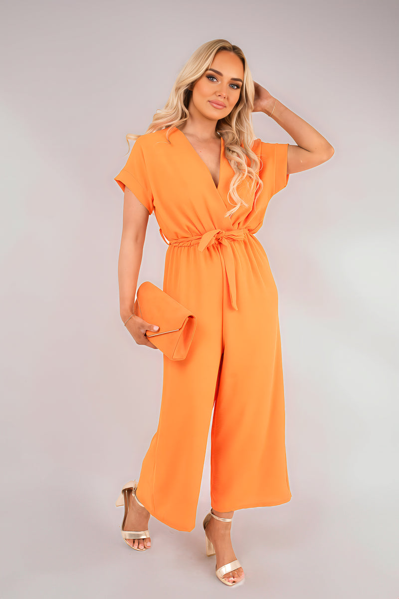 Wrap Short Sleeve Wide Leg Jumpsuit with Tie Waist 🇬🇧