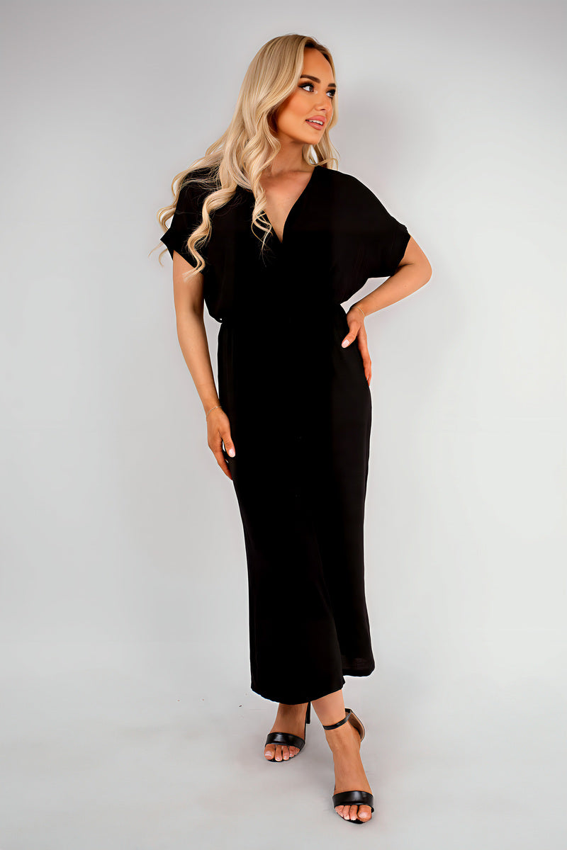 Wrap Short Sleeve Wide Leg Jumpsuit with Tie Waist 🇬🇧
