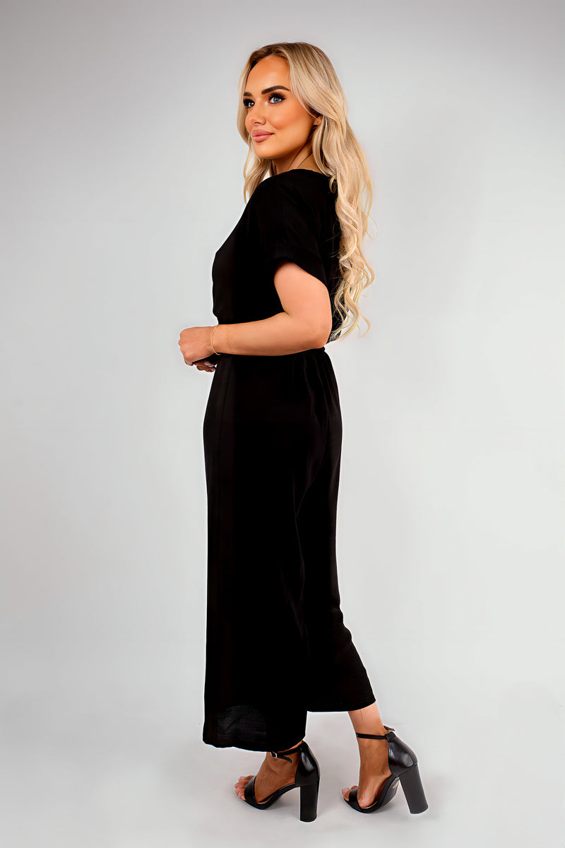 Wrap Short Sleeve Wide Leg Jumpsuit with Tie Waist 🇬🇧