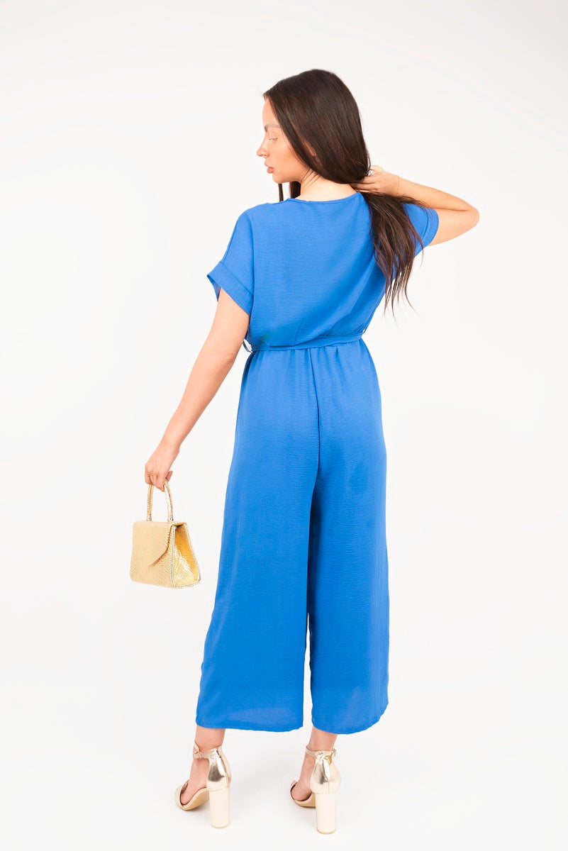 Wrap Short Sleeve Wide Leg Jumpsuit with Tie Waist 🇬🇧