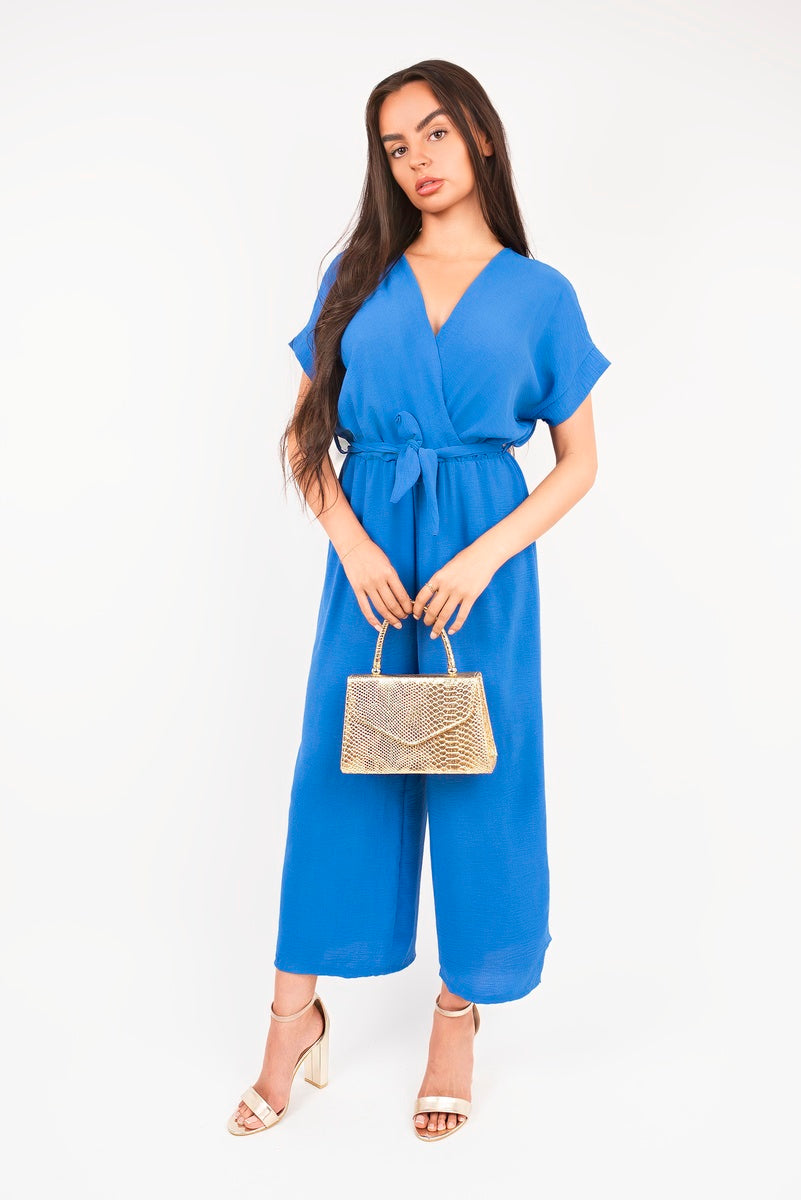 Wrap Short Sleeve Wide Leg Jumpsuit with Tie Waist 🇬🇧
