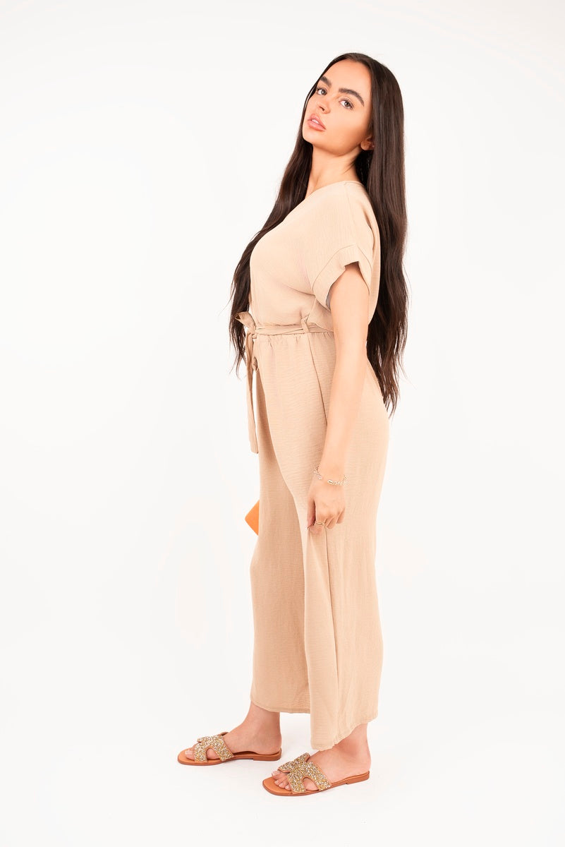 Wrap Short Sleeve Wide Leg Jumpsuit with Tie Waist 🇬🇧