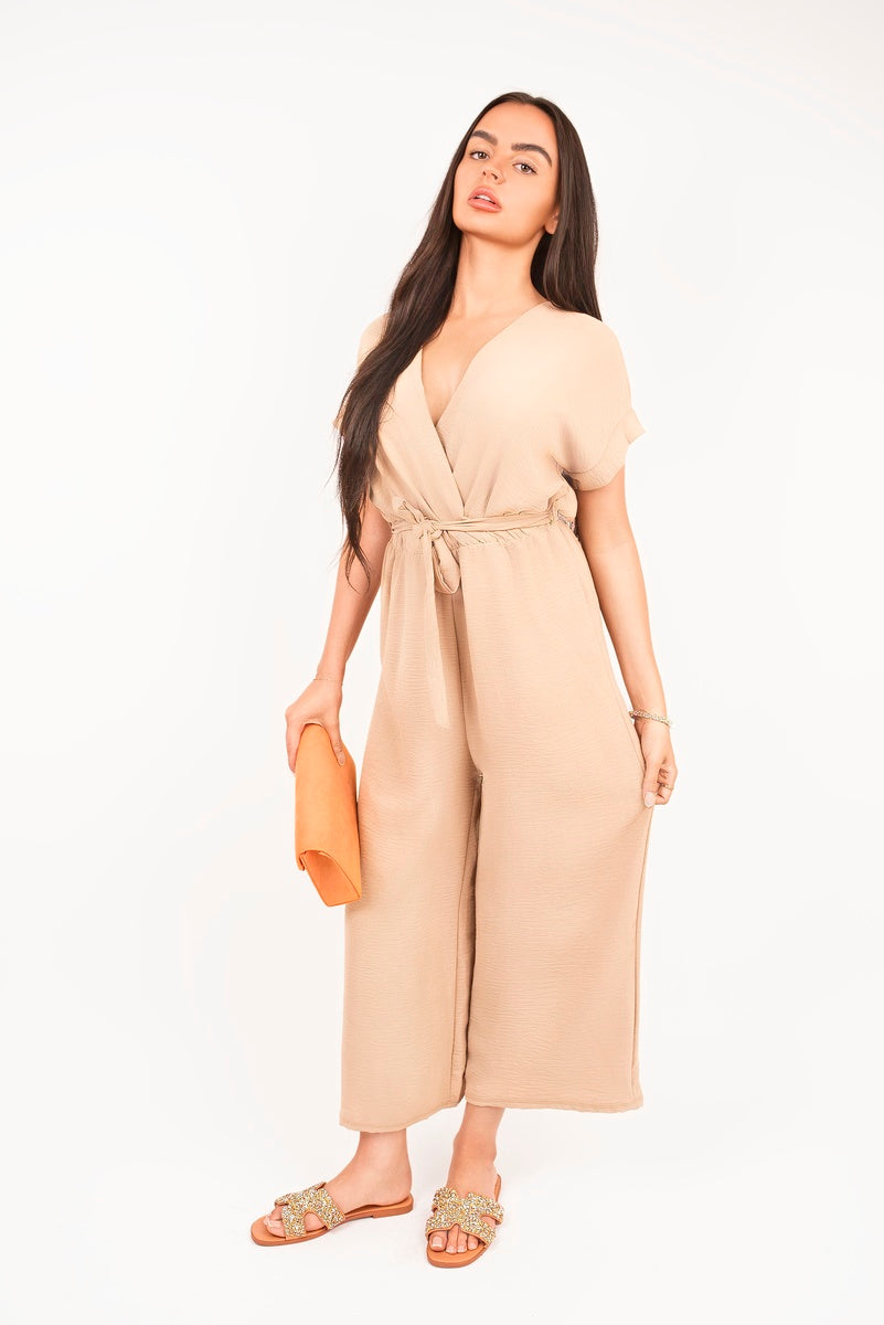 Wrap Short Sleeve Wide Leg Jumpsuit with Tie Waist 🇬🇧