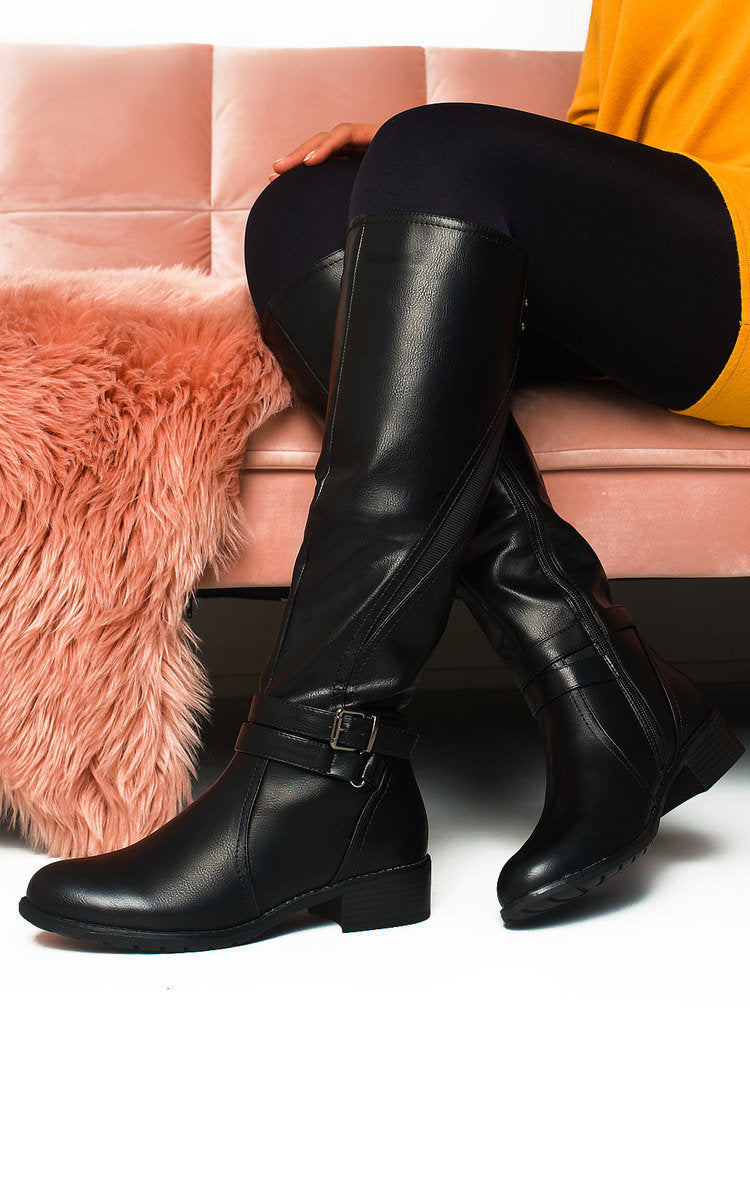 Faux Leather Buckle Knee High Boo🇬🇧