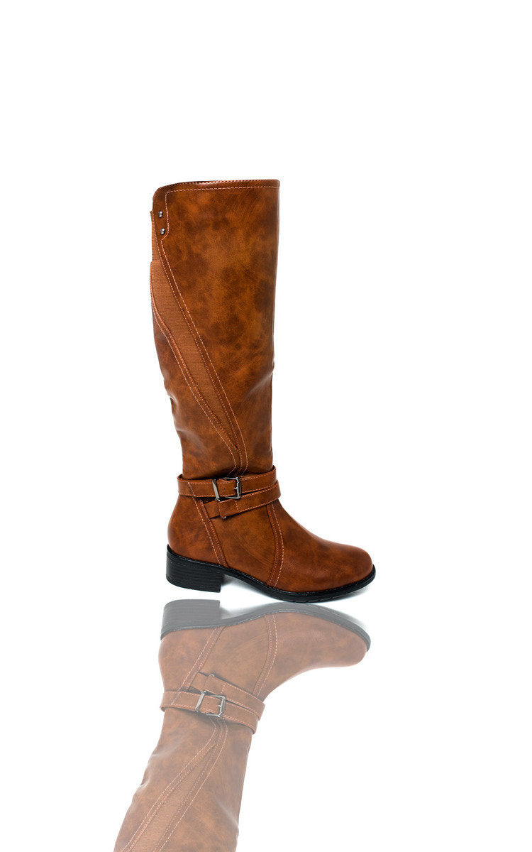 Faux Leather Buckle Knee High Boo🇬🇧