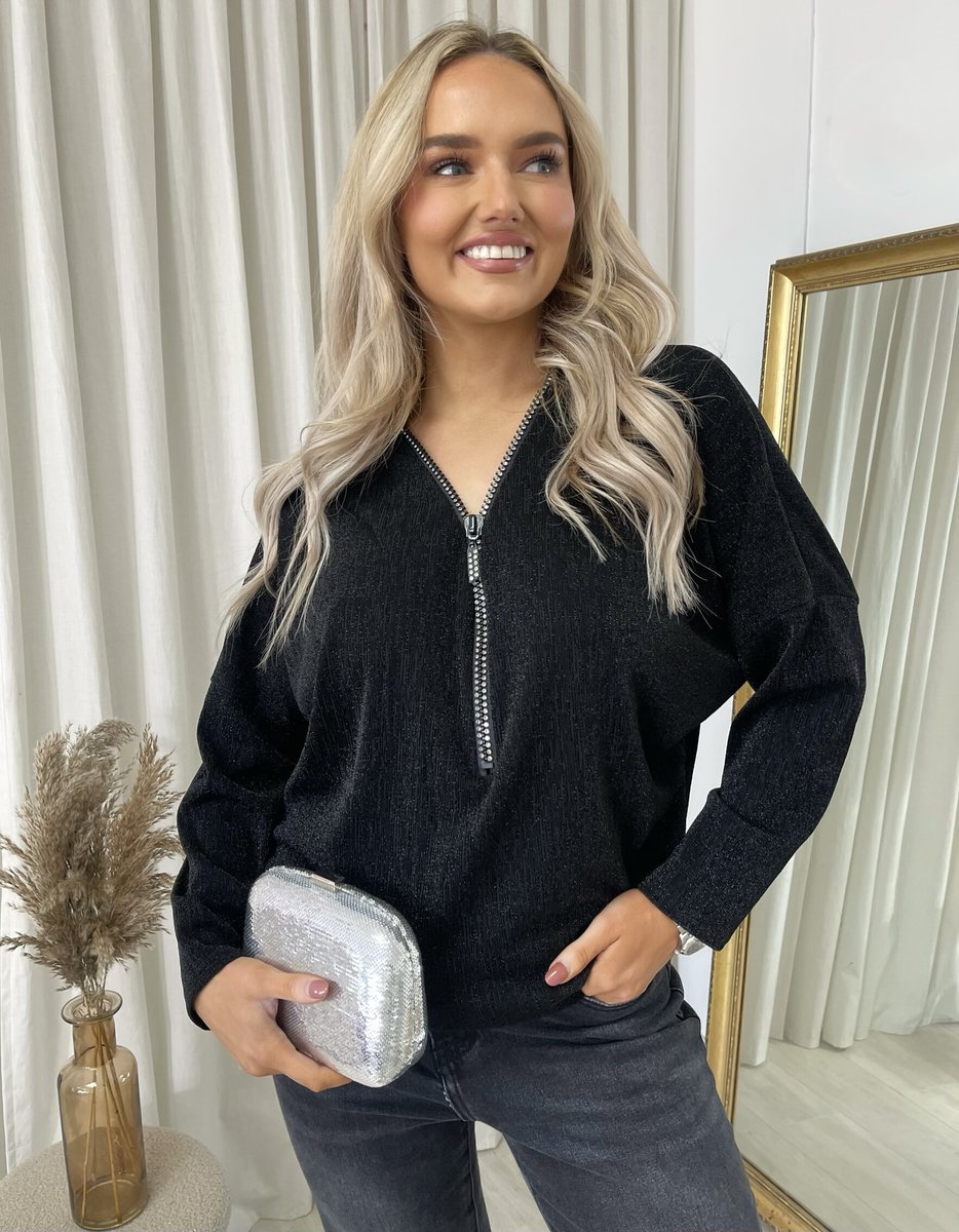 Front Zip Detail Glitz Top 🇬🇧