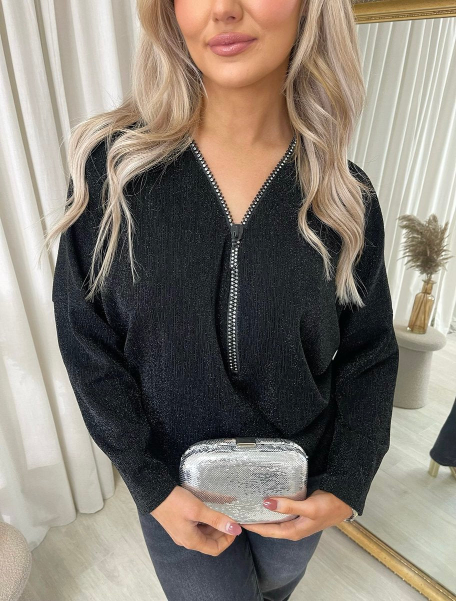Front Zip Detail Glitz Top 🇬🇧