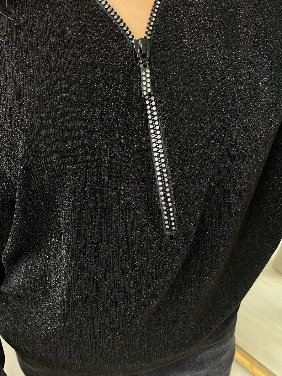 Front Zip Detail Glitz Top 🇬🇧