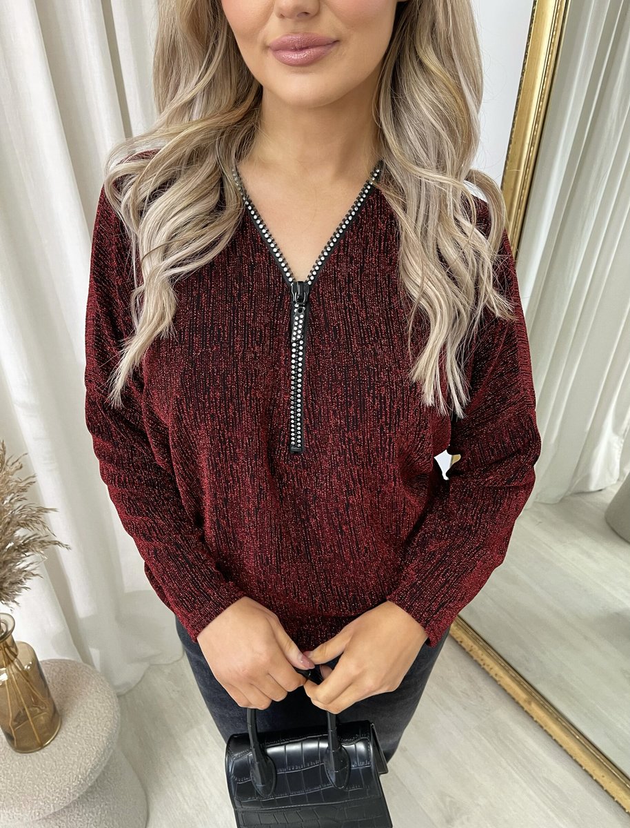 Front Zip Detail Glitz Top 🇬🇧