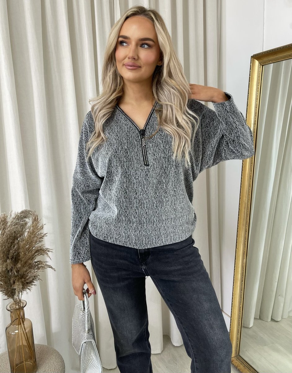 Front Zip Detail Glitz Top 🇬🇧