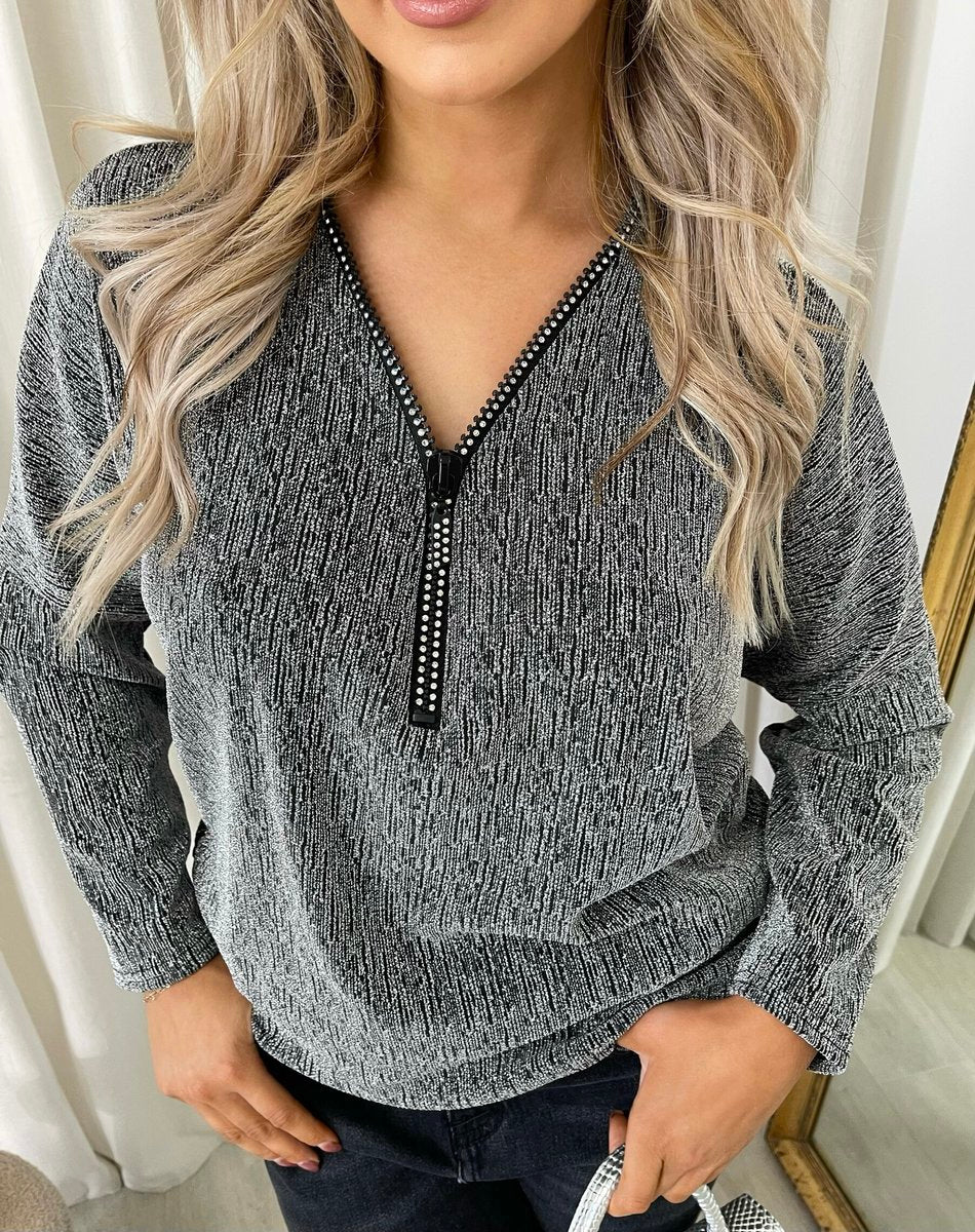 Front Zip Detail Glitz Top 🇬🇧