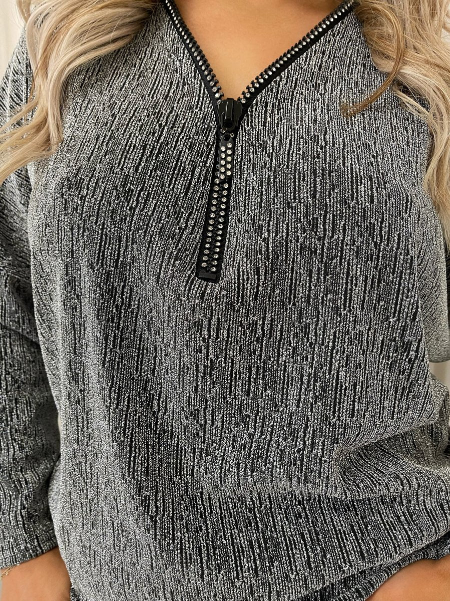 Front Zip Detail Glitz Top 🇬🇧