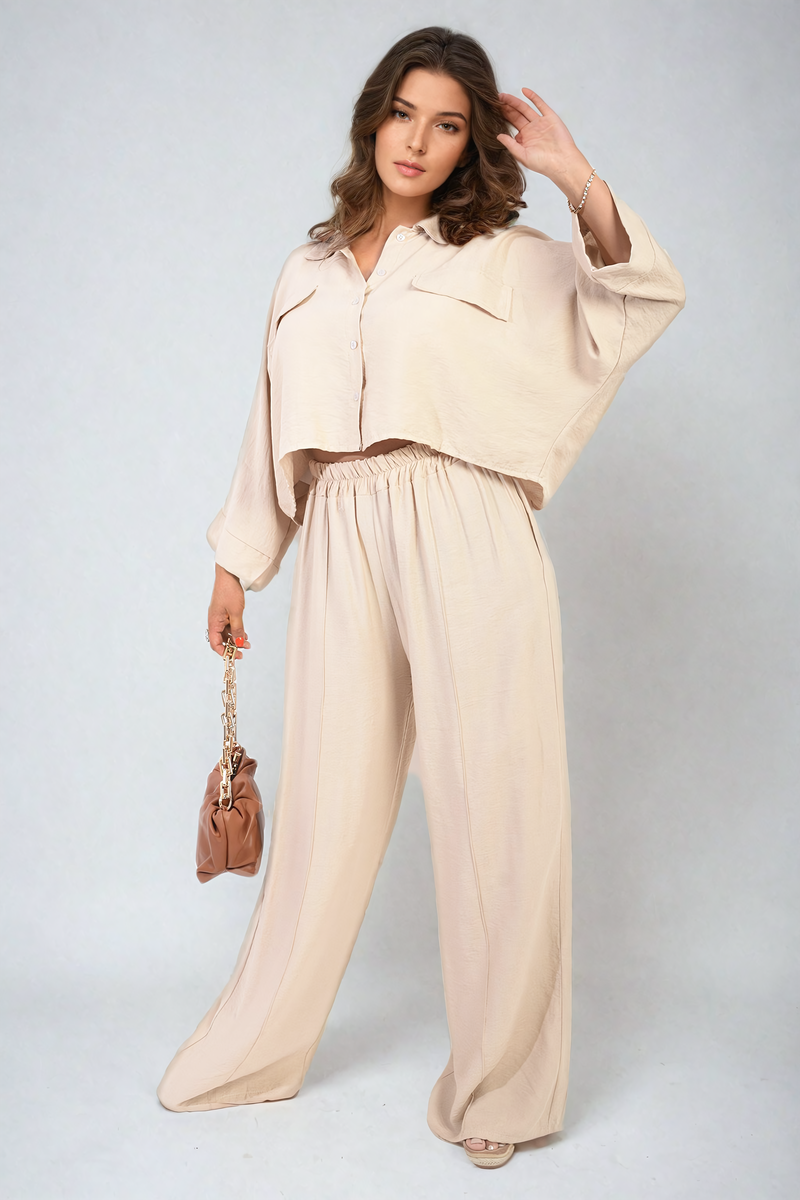 Oversized Long Sleeve Crop Top and Wide Leg Trouser Co-ord Set 🇬🇧