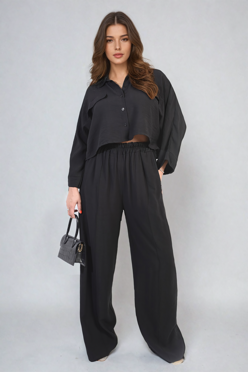 Oversized Long Sleeve Crop Top and Wide Leg Trouser Co-ord Set 🇬🇧
