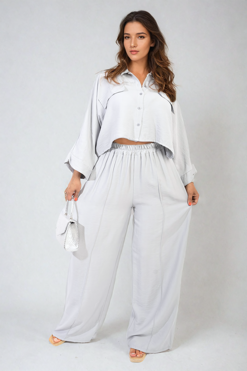 Oversized Long Sleeve Crop Top and Wide Leg Trouser Co-ord Set 🇬🇧